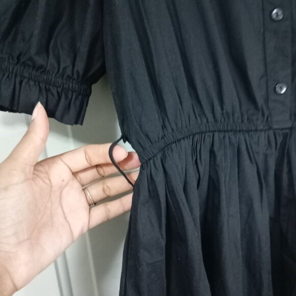 Cassees Mini Dress Womens Black Puff Sleeve Elastic Waist & Lining Size L - Picture 4 of 9